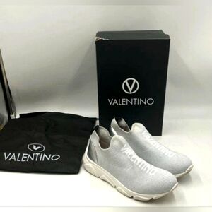 Valentino Italy Designer Queenie Silver Space Sock Slip In Sneakers 10